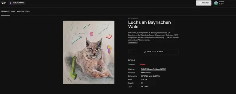 Bildschirmfoto der GUDONI-Sammlung auf manifold.xyz