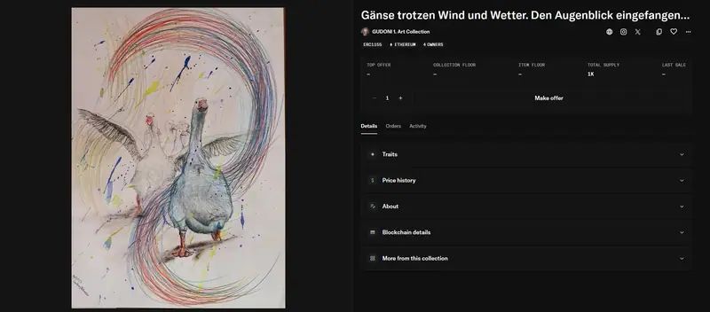 Bildschirmfoto eines GUDONI-Werks auf OpenSea